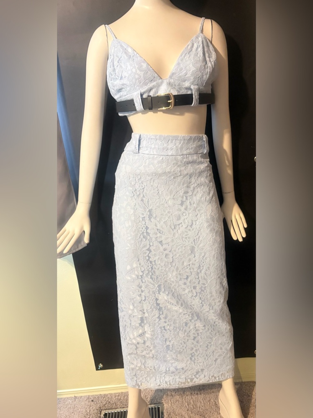 2 Piece Set Fashion Nova Light Blue Lace Pencil Skirt
